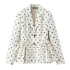 Ropa Europea y Americana Transfronteriza para Mujer Moda Otoño e Invierno 2025 Blazer de Lunares de Manga Larga con Cuello de Solapa Doble Venta al por Mayor para Mujer