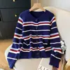 Cardigan de Tricô Listrado Moda Estilo Coreano Casaco Suéter Feminino Outono Inverno Novo Solto Emagrecimento Versátil Top Macio