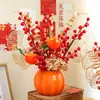 Adornos de Flores Simuladas en Maceta Caqui Caqui Ruyi Jarrón de Cerámica Artesanías Adornos Decoraciones de Escritorio para Sala de Estar Artificiales de Alta Calidad