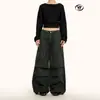 Calça Cargo Yongfang Estilo Retrô Americano com Cordão para Homens e Mulheres, Solta Casual, Dupla Pregueada, Multibolsos, Tendência, Reta, Perna Larga