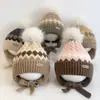 Novos Chapéus de Tricô Jacquard Acolchoado com Proteção para Ouvidos para Crianças Meninos e Meninas, Chapéus Quentinhos de Veludo para Outono e Inverno de Bebê