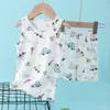 Pijama Infantil, Roupa de Casa de Verão para Meninos, Conjuntos de Regata, Roupas Finas de Algodão de Bambu de Verão para Crianças Pequenas e Médias