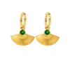 Pendientes colgantes de abanico de circonita verde redonda vintage de verano nuevos de estilo europeo y americano, pendientes de acero inoxidable de oro de 18 quilates para mujer