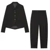Conjunto de Traje de Moda para Mujer 2026: Blazer Casual de Botones Corte Recto Estilo Europeo y Americano + Pantalones F41559