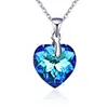 Colgante de plata de ley 925 con forma de corazón de océano y cristal austriaco, collar de moda, colgante de plata, hermosa marca de joyería, regalo.