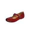 Sapatos Mary Jane de Couro de Vaca de Primeira Camada Sapatos Femininos Baixos Novo Estilo Couro Genuíno Bico Redondo Fivela Única Polido Retro Baixo Corte Sapatos Únicos Femininos