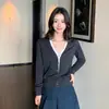 Cárdigan de Lana para Mujer 100% Lana Pura Hilo Yangtze Alemán Nuevo Cuello en V Falso Dos Piezas Manga Larga Delgado Suéter de Punto