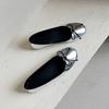 Zapatos de Ballet Plateados para Mujer, Zapatos Retro de Punta Cuadrada con Lazo, Bonitos Mocasines Amarillos Bajos, Zapatos de Abuela, Zapatos Mary Jane