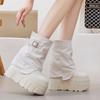 Botas Femininas de Couro com Fivela 2026 Outono e Inverno Novo Estilo Botas Martin de Salto Alto Cor Sólida Simples Versátil Tendência