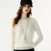 Camiseta básica de punto de cachemira, suéter de manga larga de color liso a la moda, simple y suave, cuello redondo cómodo para mujer, otoño e invierno
