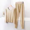 Roupa íntima térmica feminina de base, espessa, forrada com fleece, de veludo, roupas de outono, conjunto de calças compridas, inverno, sem costura