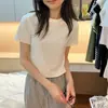 Algodón puro de 40 hilos 210g (92% algodón/8% elastano) camiseta de mujer de manga corta ajustada para verano