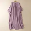 Vestido Cardigan Soltinho Vintage de Meio Comprimento Camisa Casual de Algodão Linho com Manga Três Quartos para Mulheres Novo Estilo de Verão