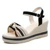 Sandalias populares de comercio exterior para mujer, nuevo estilo de verano, tacones de cuña de suela gruesa, sandalias de plataforma elegantes, sandalias casuales versátiles que aumentan la altura