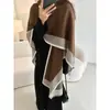 Manta xale em blocos de cor estilo francês, suéter de tricô quente, cachecol grande para mulheres, peça de outer wear, aquecedor de pescoço, top de alta qualidade, estiloso