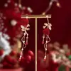 Pendientes de Clip sin Perforar, Pendientes de Meteoro, Pendientes Rojos con Lazo para Otoño e Invierno y Año Nuevo, Pendientes Dulces de Diseño de Nicho