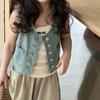 Colete Infantil Meninas Roupa de Verão 2026 Novo Estilo Colete Jeans para Meninas Crianças Maiores Primavera e Verão Casual Top Estiloso