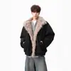 Jaqueta de Algodão com Lapela Estilo Americano, Cool e Resistente, para Homens e Mulheres, Novo Casaco Parka Espesso Forrado com Fleece Vintage Desgastado de Inverno