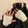Luvas Quentes à Prova de Frio para Ciclismo Femininas de Inverno com Imitação de Veludo de Visão Integral Versátil Nicho Elegante Fofo para Escritório Luvas de Meio Dedo