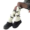 Polainas cálidas Maillard de otoño e invierno para mujer, diseñadas para usarse con botas de nieve, con diseño de lazo, calcetines apilados y cubiertas de calcetín tejidas de bloques de color