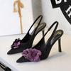 3526-H57 Zapatos de Mujer de Salón Europeos y Americanos con Corte, Tira Trasera, Punta Afilada, Tacones de Aguja Altos, Combinación de Colores, Flor, Zapatos de Boca Baja