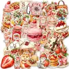 Nuevo Set de 50 Piezas de Temu de Pegatinas de Fresas Acuarela Vintage, Pegatinas de Dibujos Animados Pequeños Artículos para Té de la Tarde con Sabor a Fresa