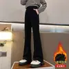 Pantalones de forro polar para niñas 2024 ropa exterior de invierno pantalones acampanados engrosados para niños medianos y grandes pantalones deportivos negros nuevos de todo a juego Moda