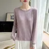 Blusa Térmica Feminina com Gola Redonda em Fio Floral 2026 Outono/Inverno Nova Malha Canelada Solta Pulôver para Mulheres