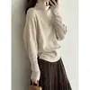 Suéter de Tricô Gola Alta Meia Altura Árvore Paulownia Beishan Feminino Outono Estilo Coreano Cintura Marcada com Pregas Manga Morcego Camada Base P572