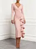 Enviado. Para tiendas independientes, Wish, Amazon. Vestido de color liso, cuello en V simple, manga larga, con volantes