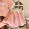 Conjunto de Ropa Dulce de Verano para Niñas 2026: Conjunto de dos piezas: shorts y top de manga corta con cuello tipo polo en color rosa bebé