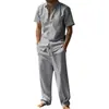 Conjunto de Camisa de Lino de Manga Corta con Solapa de Verano Europeo y Americano Transfronterizo Pantalones Casuales Sueltos para Hombre Conjunto de Dos Piezas Ropa para Hombre al por Mayor