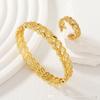 Europeu e americano cross-border luz luxo 24k ouro banhado luz luxo oco folhas ouro folhas cobre ouro banhado pulseira anel conjunto de duas peças para mulheres