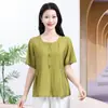 Camiseta de Algodão e Linho de Manga Curta para Verão da Mamãe para Mulheres 2026 Novo Estilo Luxo Leve High-End Blusa Solta Estilosa de Linho