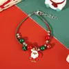 Nova Pulseira de Sino de Rena de Natal Esmalte Desenho Animado Ajustável Papai Noel Bengala Doce Corda de Mão Pulseira Feminina