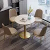Mesa de Comedor de Lujo Ligero con Placa de Roca, Mesa de Recepción para Negociaciones, Combinación de Mesa y Sillas, Mármol, Nórdico, Mesa Redonda Pequeña Casual para Oficina
