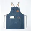 Avental de Lona Espessa Impermeável e à Prova de Óleo com Costas Cruzadas Estilo Novo Personalizado para Cafeteria, Cozinha, Jardinagem Doméstica, Roupa de Trabalho Resistente a Manchas