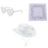 Sombrero de Vaquero de Lentejuelas Corona Rosa Rubor Conjunto de Tres Piezas Stock Sombrero de Vaquero Rubor Occidental Conjunto de Tres Piezas Cuadrado Gafas
