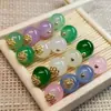 Botões para Cheongsam de Contas Redondas Imitando Jade Estilo Chinês Botões de Acessórios Antigos Decorativos para Traje Tang Retrô Dinastia Han Rosa
