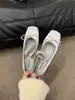 Sapatos Femininos Slip-On com Laço de Strass Francês 2024 Primavera & Outono Novos Sapatilhas Mary Jane Boca Rasa Sapatos de Ballet