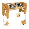 Soporte para comederos de perro hecho a medida de bambú y madera, altura ajustable, apto para gatos y perros, con un diseño que protege el cuello para la alimentación