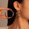 Pendientes de Círculo Geométrico Metálico de Cuero Sencillo para Otoño e Invierno Pendientes Geométricos Elegantes de Gama Alta con Estampado de Leopardo de Moda para Mujer