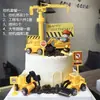 Decoração de Bolo Escavadeira Figura Aniversário Decoração de Confeitaria Escavador Veículo de Construção Enfeite Sinal de Trânsito Topper