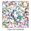 51 Pegatinas Decorativas Impermeables de Caballo Arcoíris Caricatura Graffiti Lindas para Tableta, Maleta, Patinete, Motocicleta
