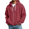 Chamarra con capucha de forro polar de color liso con cremallera completa para hombre, estilo europeo y americano transfronterizo, sudadera de moda casual versátil para hombre