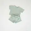 Conjunto Sencillo de Color Sólido Exclusivo de Fábrica de Origen Transfronterizo para Niños Bebé Niño Verano 100% Algodón Manga Corta Ropa Casual