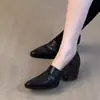 Zapatos de mujer de tacón alto con punta fina para otoño, modernos para ir al trabajo, zapatos de cuero de tacón grueso minimalistas, estilo vintage old money 2026, elegantes