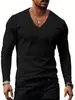 Camiseta Masculina Transfronteiriça 2025 Tops Transfronteiriços Camada Base Primavera e Outono Vestuário Masculino Europeu e Americano Gola V Cor Sólida Tamanho Grande Casual Manga Longa Roupa Masculina