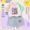 Conjunto de Camiseta de Manga Corta con Bloques de Color de Chica Bruja Kpop Girls, Nuevo Estilo de Verano para Niños Mayores, Conjunto de Verano con Shorts de Mezclilla