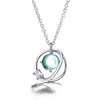 Cadena para Clavícula Aurora del Círculo Azul para Mujer, Estilo Coreano, Incrustada de Diamantes, Collar Corto Fresco Estilo Japonés, Collar de Planeta
